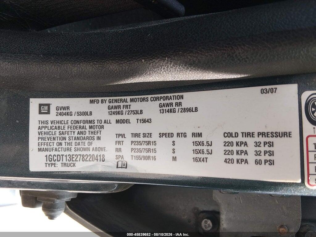 1GCDT13E278220418 2007 CHEVROLET COLORADO photo no. 9