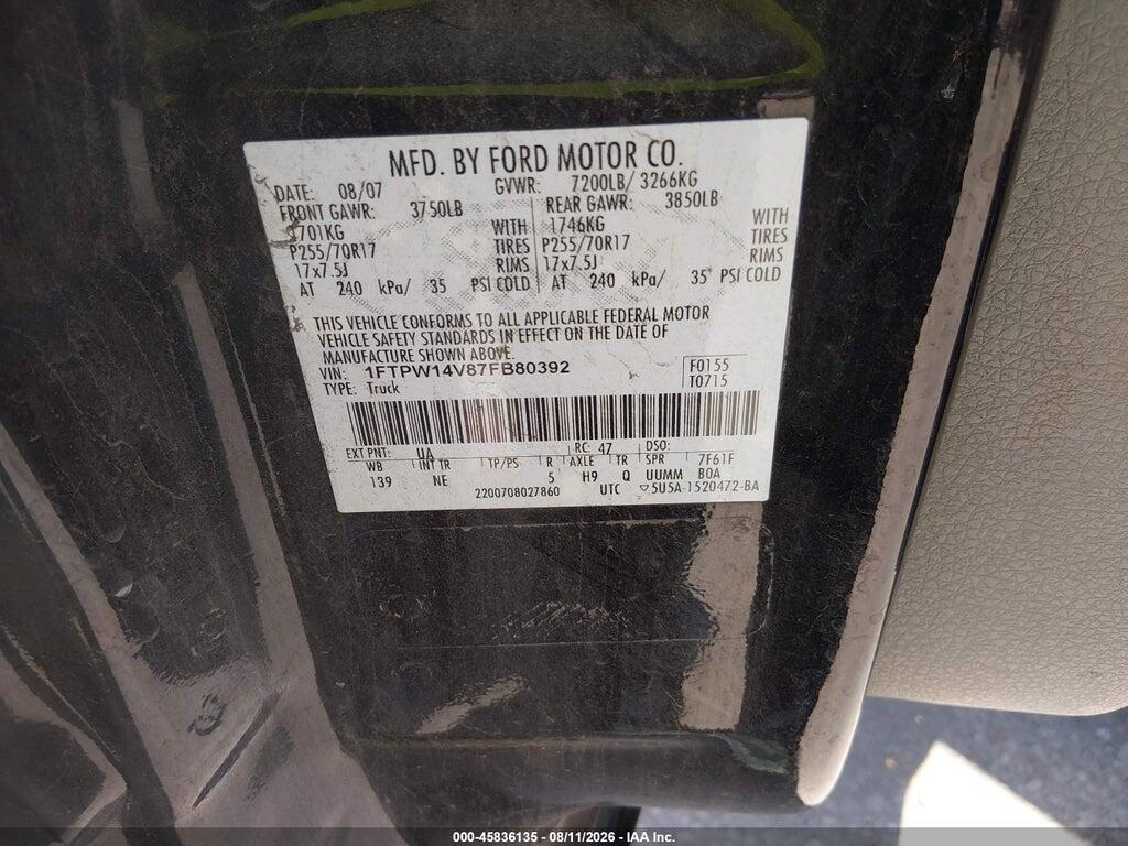 1FTPW14V87FB80392 2007 FORD F-150 photo no. 9
