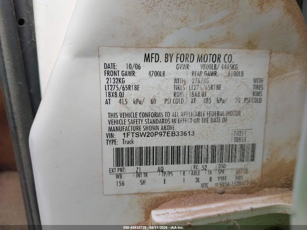 1FTSW20P97EB33613 2007 FORD F-250 photo no. 9