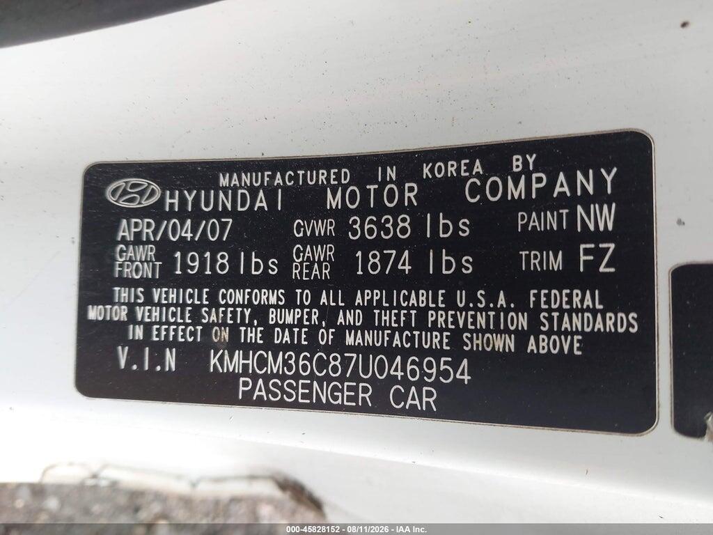 KMHCM36C87U046954 2007 HYUNDAI ACCENT photo no. 9
