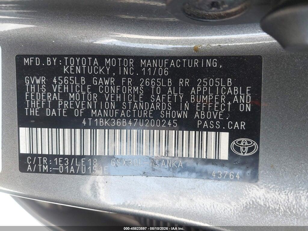 4T1BK36B47U200245 2007 TOYOTA AVALON photo no. 9
