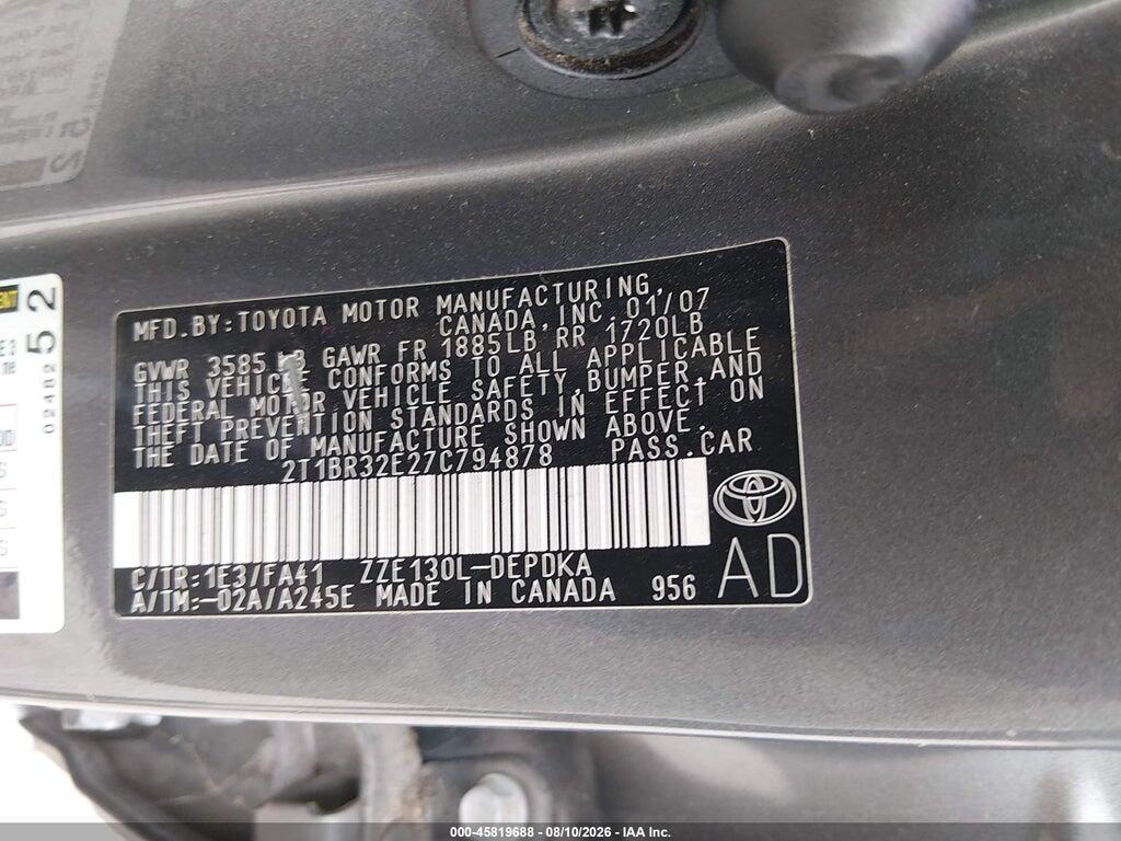 2T1BR32E27C794878 2007 TOYOTA COROLLA photo no. 9
