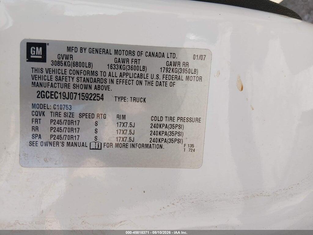 2GCEC19J071592254 2007 CHEVROLET SILVERADO 1500 photo no. 9