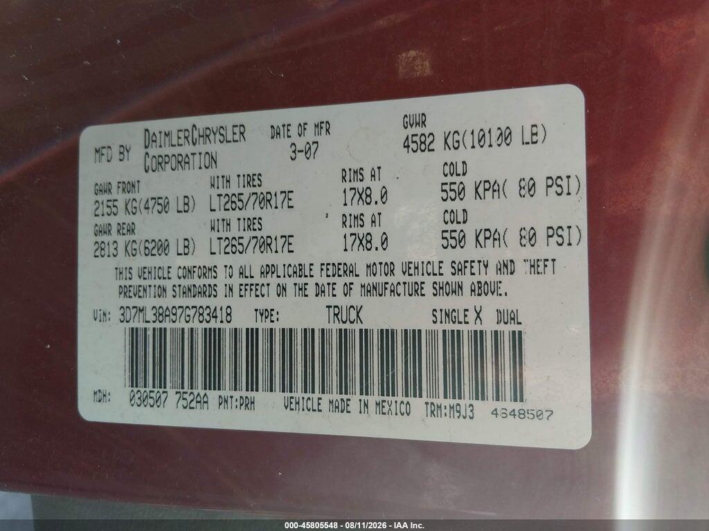3D7ML38A97G783418 2007 DODGE RAM 3500 photo no. 8