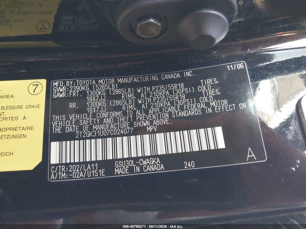 2T2GK31U07C024077 2007 LEXUS RX 350 photo no. 9