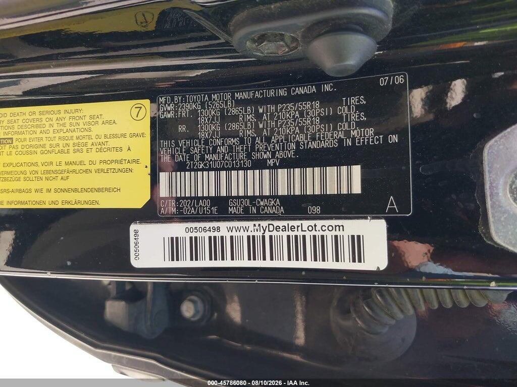 2T2GK31U07C013130 2007 LEXUS RX 350 photo no. 9