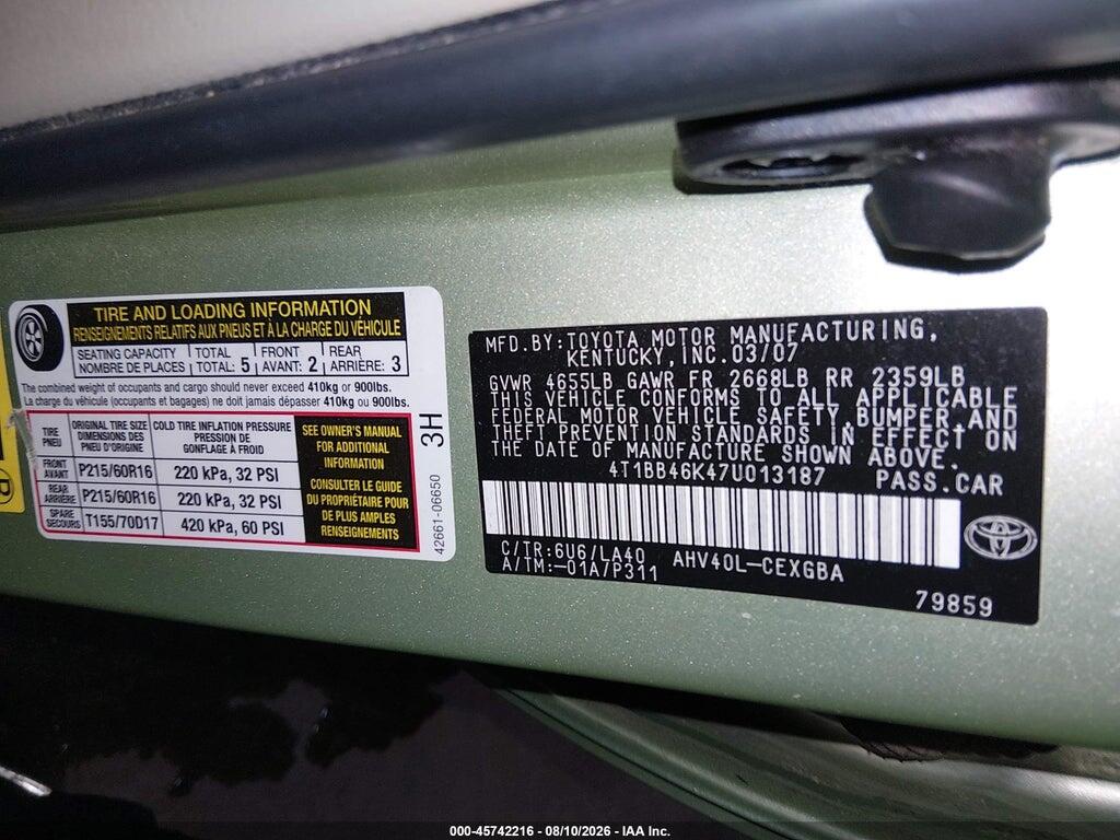 4T1BB46K47U013187 2007 TOYOTA CAMRY HYBRID photo no. 9