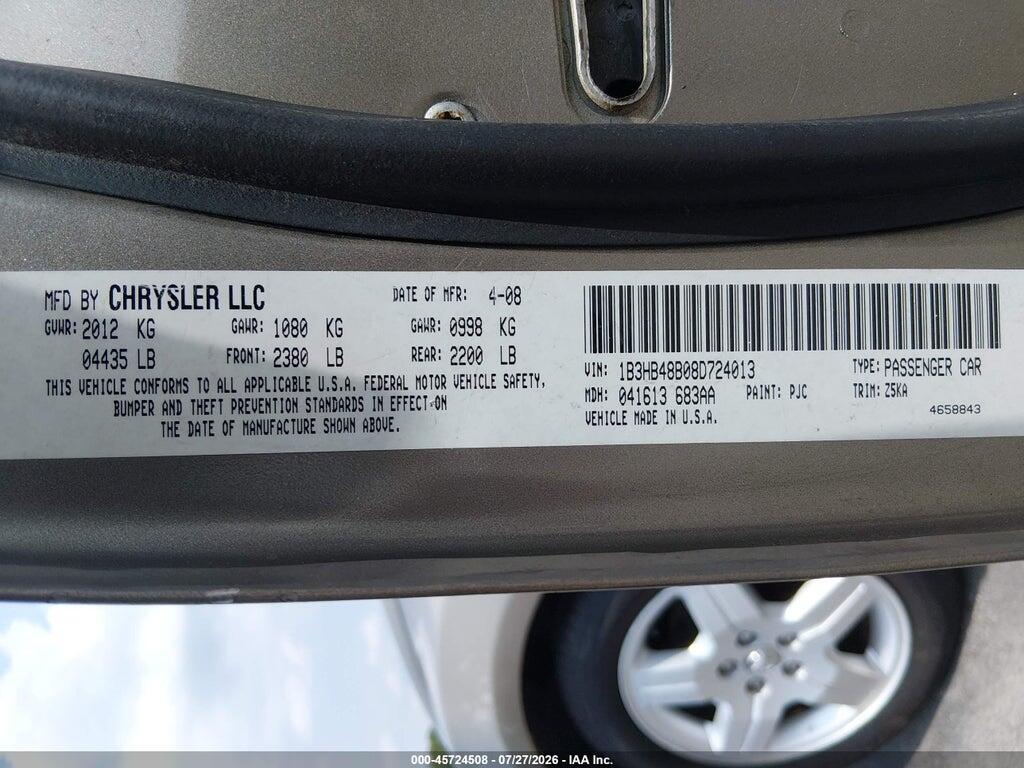 1B3HB48B08D724013 2008 DODGE CALIBER photo no. 9