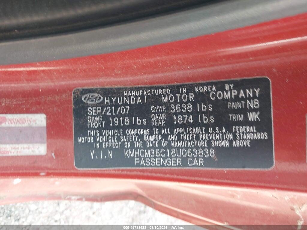KMHCM36C18U063838 2008 HYUNDAI ACCENT photo no. 9