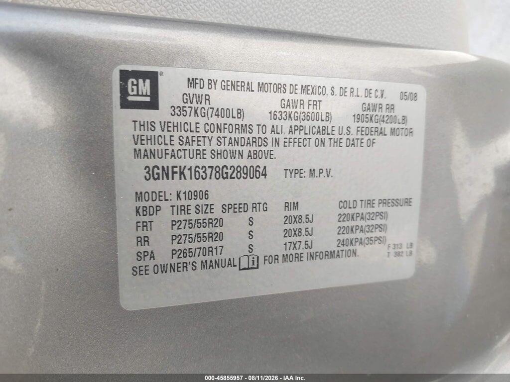 3GNFK16378G289064 2008 CHEVROLET SUBURBAN 1500 photo no. 9