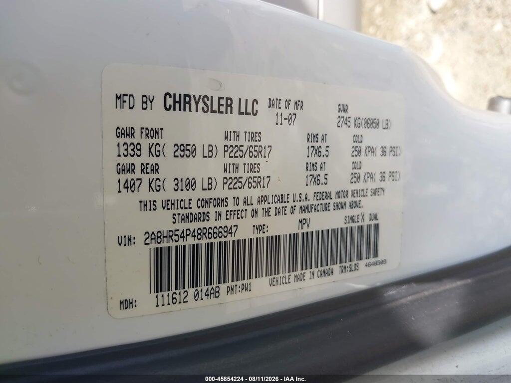2A8HR54P48R666947 2008 CHRYSLER TOWN & COUNTRY photo no. 9