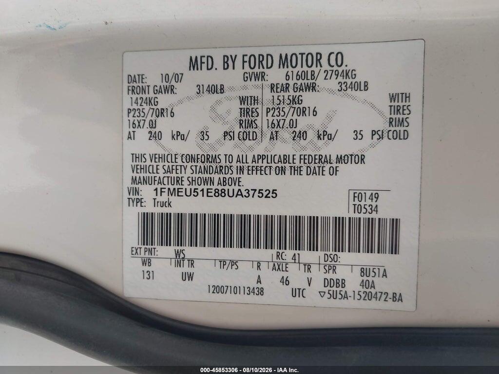1FMEU51E88UA37525 2008 FORD EXPLORER SPORT TRAC photo no. 9
