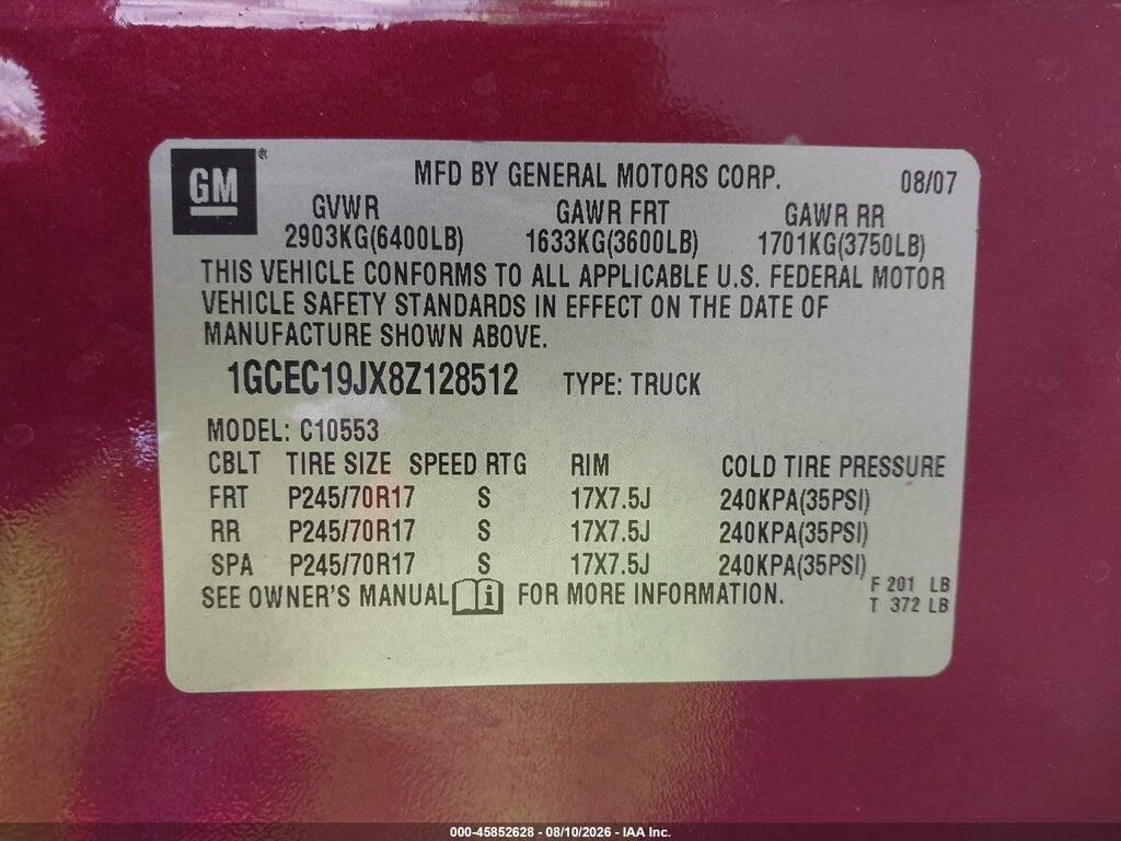 1GCEC19JX8Z128512 2008 CHEVROLET SILVERADO 1500 photo no. 9
