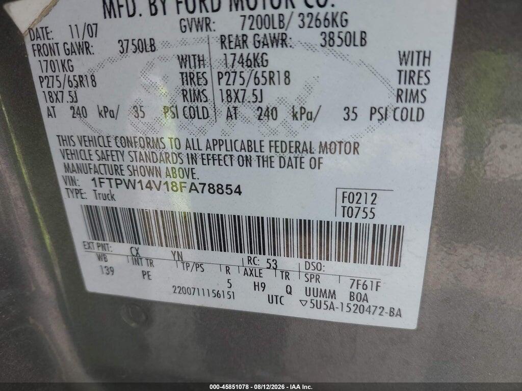1FTPW14V18FA78854 2008 FORD F-150 photo no. 9