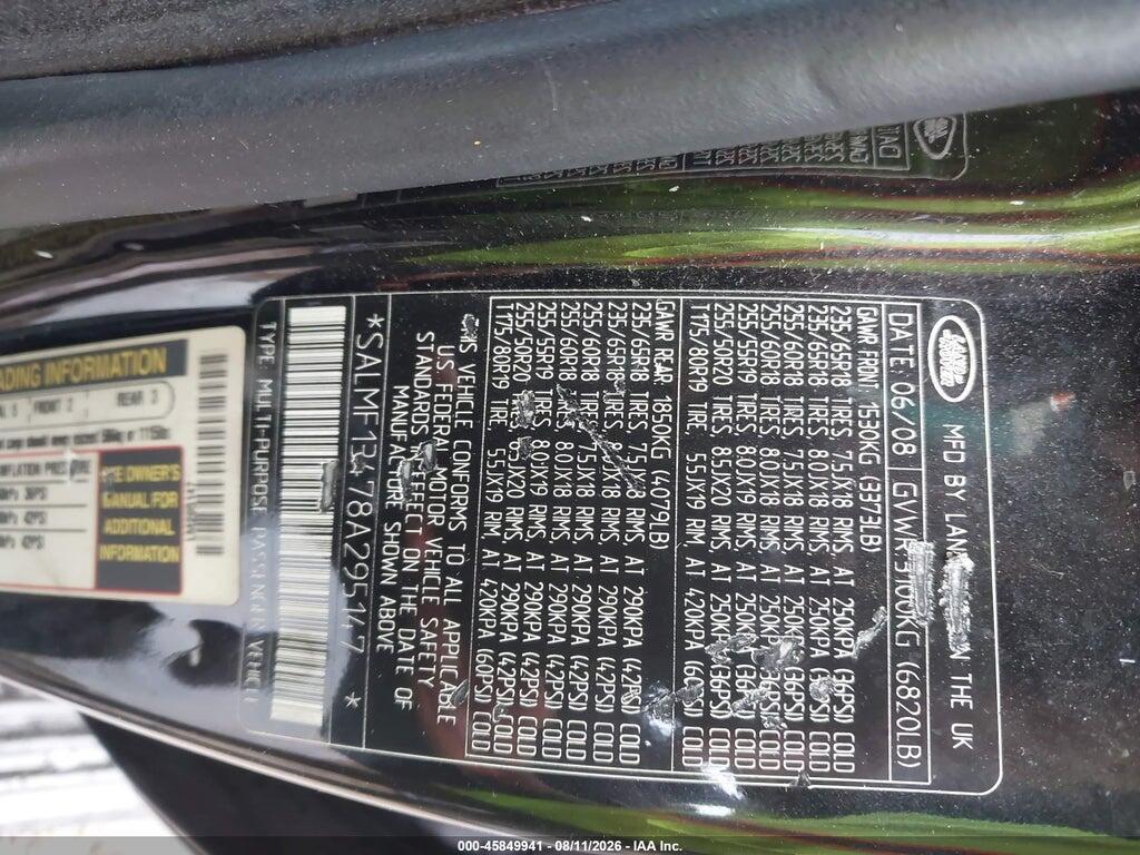 SALMF13478A295147 2008 LAND ROVER RANGE ROVER photo no. 9