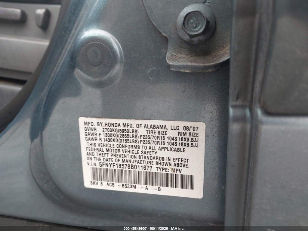 5FNYF18578B011677 2008 HONDA PILOT photo no. 9