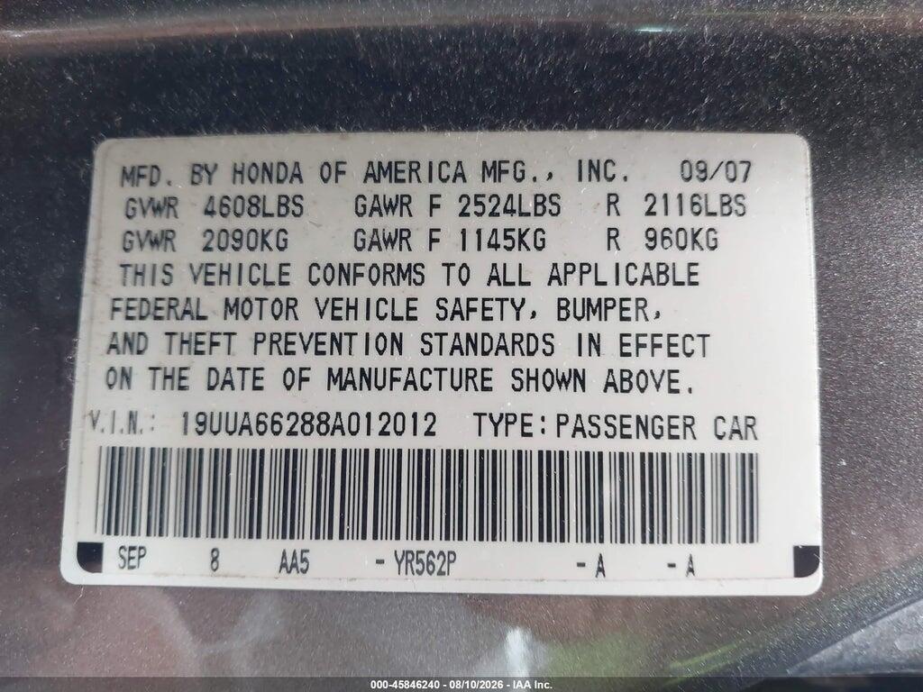 19UUA66288A012012 2008 ACURA TL photo no. 9