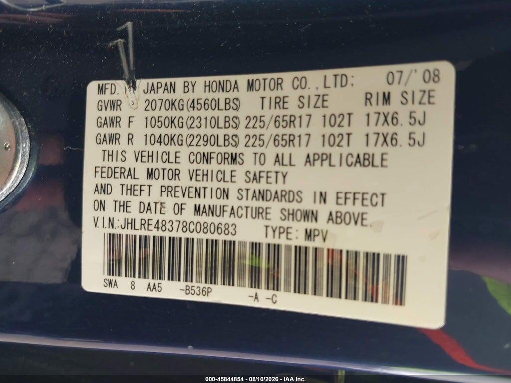JHLRE48378C080683 2008 HONDA CR-V photo no. 9