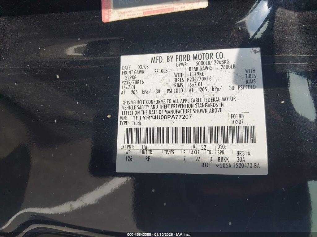1FTYR14U08PA77207 2008 FORD RANGER photo no. 9