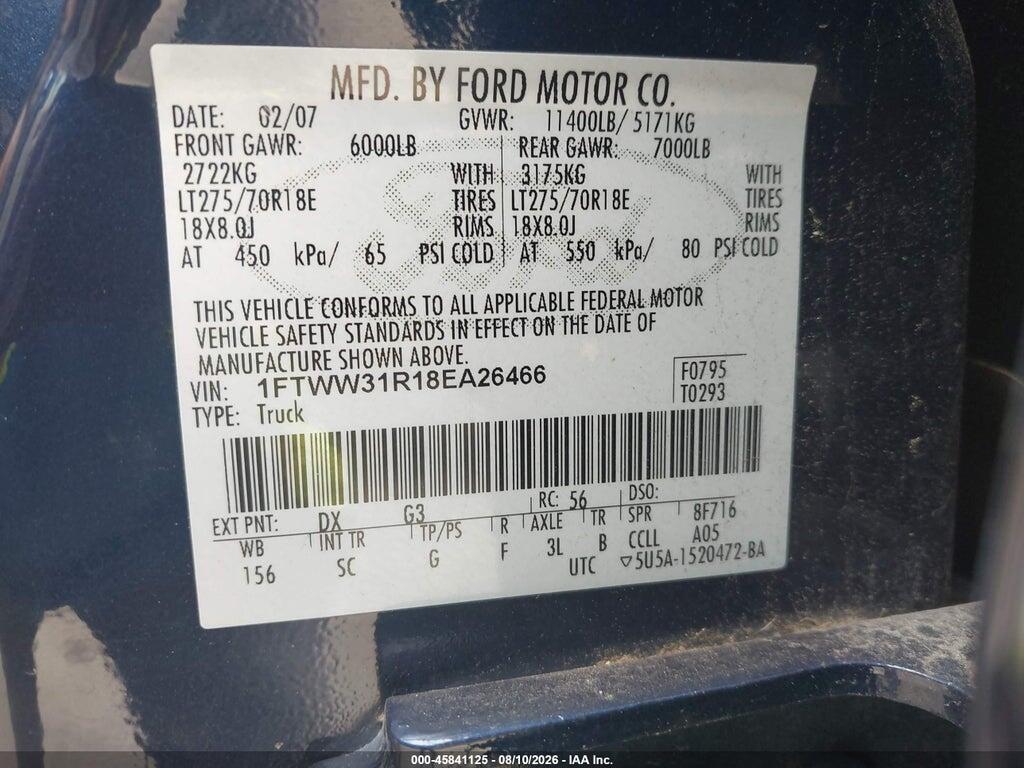 1FTWW31R18EA26466 2008 FORD SUPER DUTY F-350 SRW photo no. 8