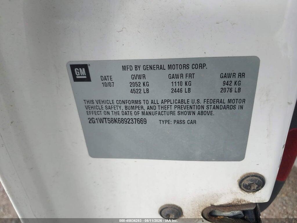 2G1WT58K689237669 2008 CHEVROLET IMPALA photo no. 9