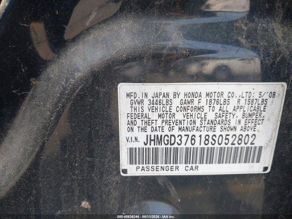 JHMGD37618S052802 2008 HONDA FIT photo no. 9