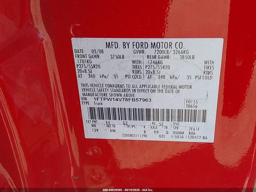1FTPW14V78FB57963 2008 FORD F-150 photo no. 9