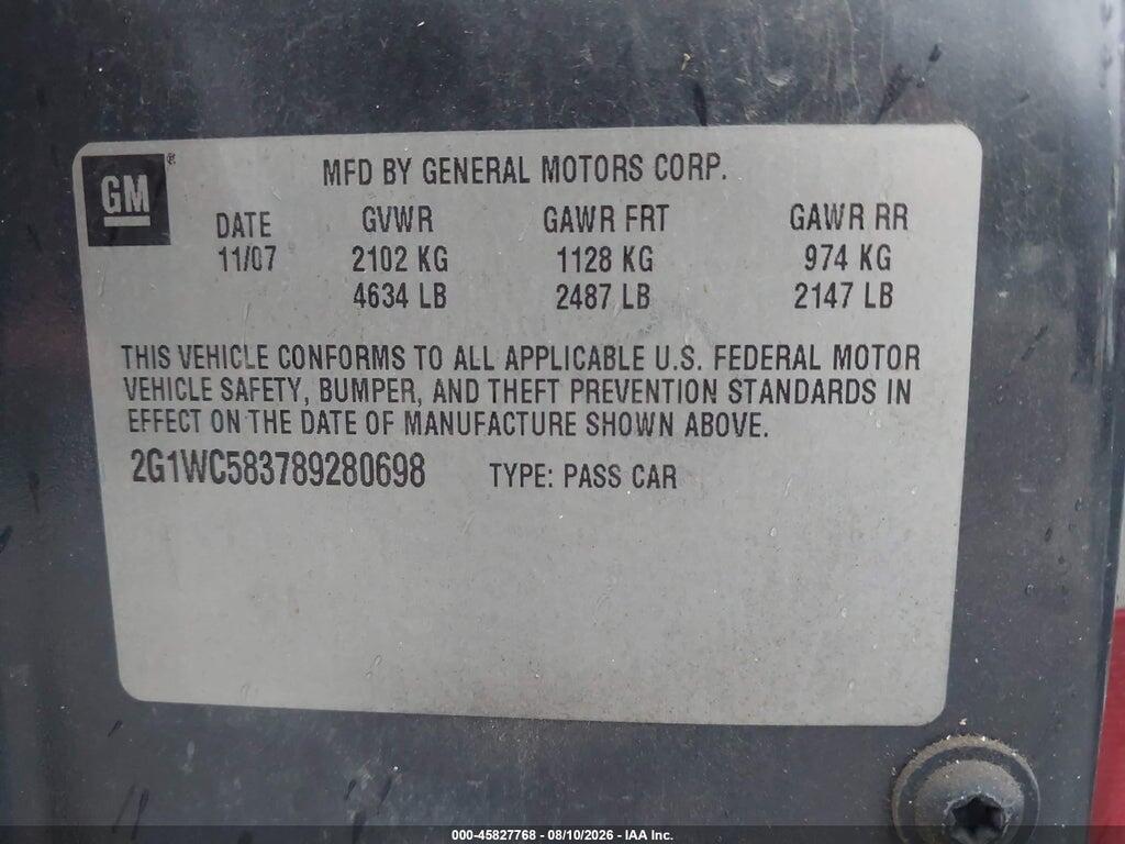 2G1WC583789280698 2008 CHEVROLET IMPALA photo no. 9