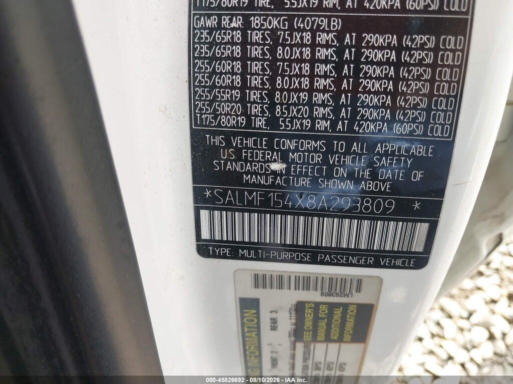 SALMF154X8A293809 2008 LAND ROVER RANGE ROVER photo no. 9