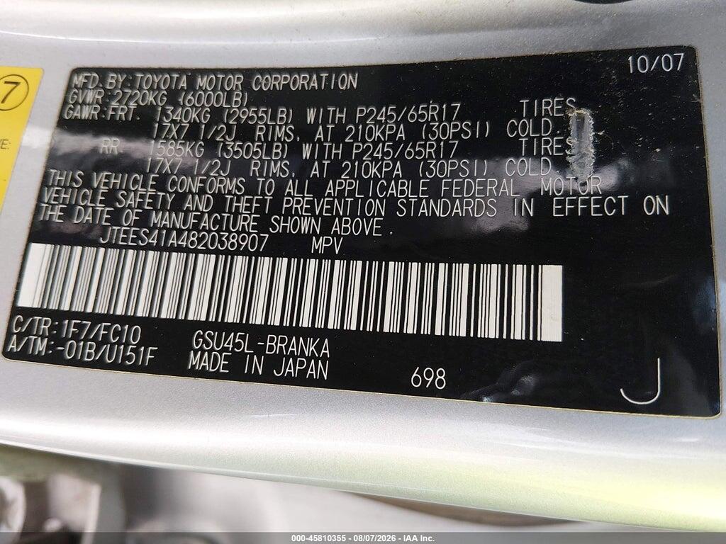 JTEES41A482038907 2008 TOYOTA HIGHLANDER photo no. 9