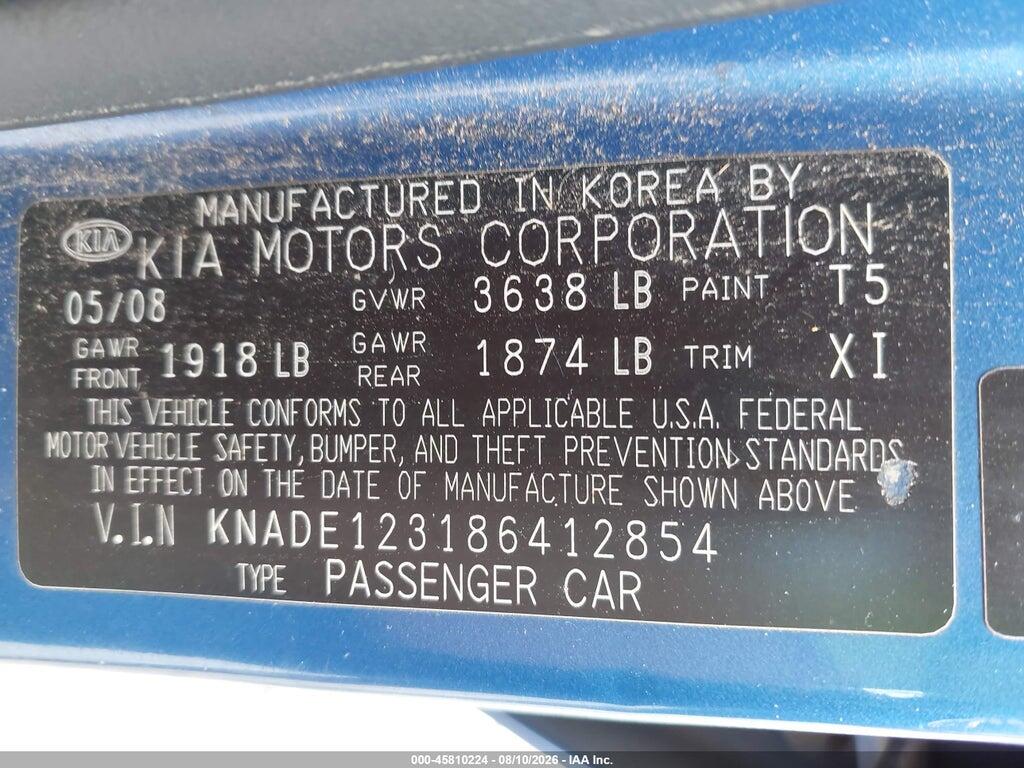 KNADE123186412854 2008 KIA RIO photo no. 9