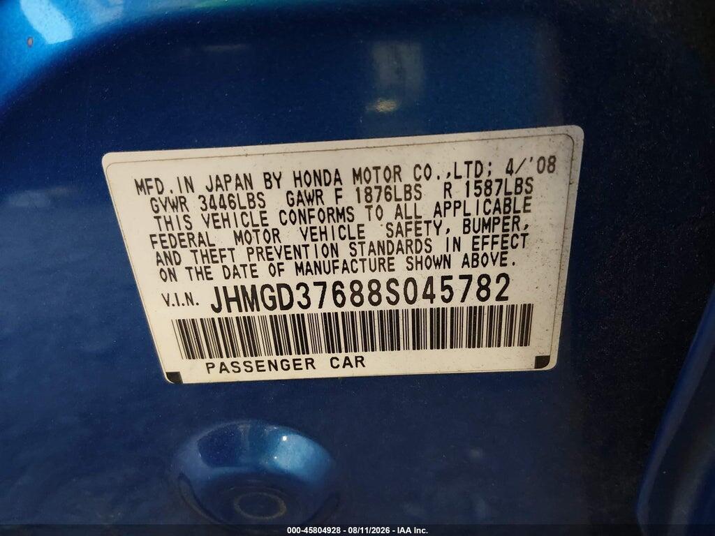 JHMGD37688S045782 2008 HONDA FIT photo no. 9