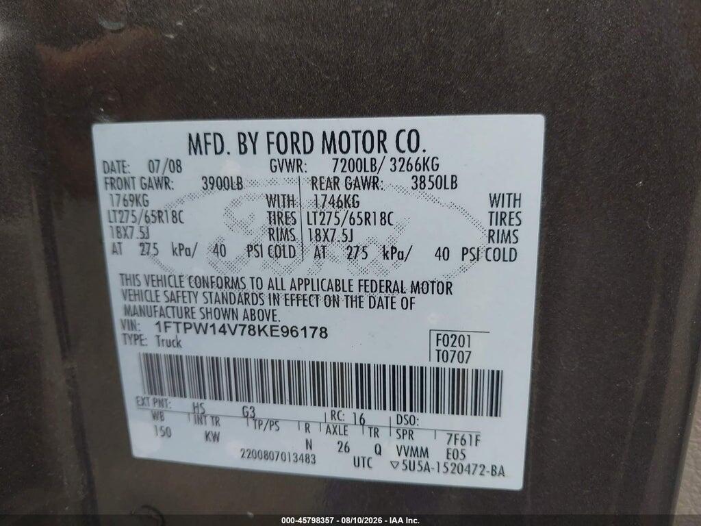 1FTPW14V78KE96178 2008 FORD F-150 photo no. 9