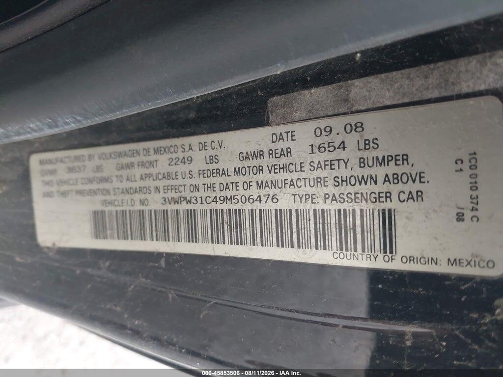 3VWPW31C49M506476 2009 VOLKSWAGEN NEW BEETLE photo no. 9