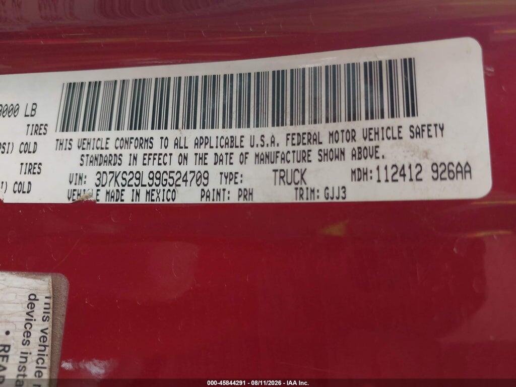 3D7KS29L99G524709 2009 DODGE RAM 2500 photo no. 9