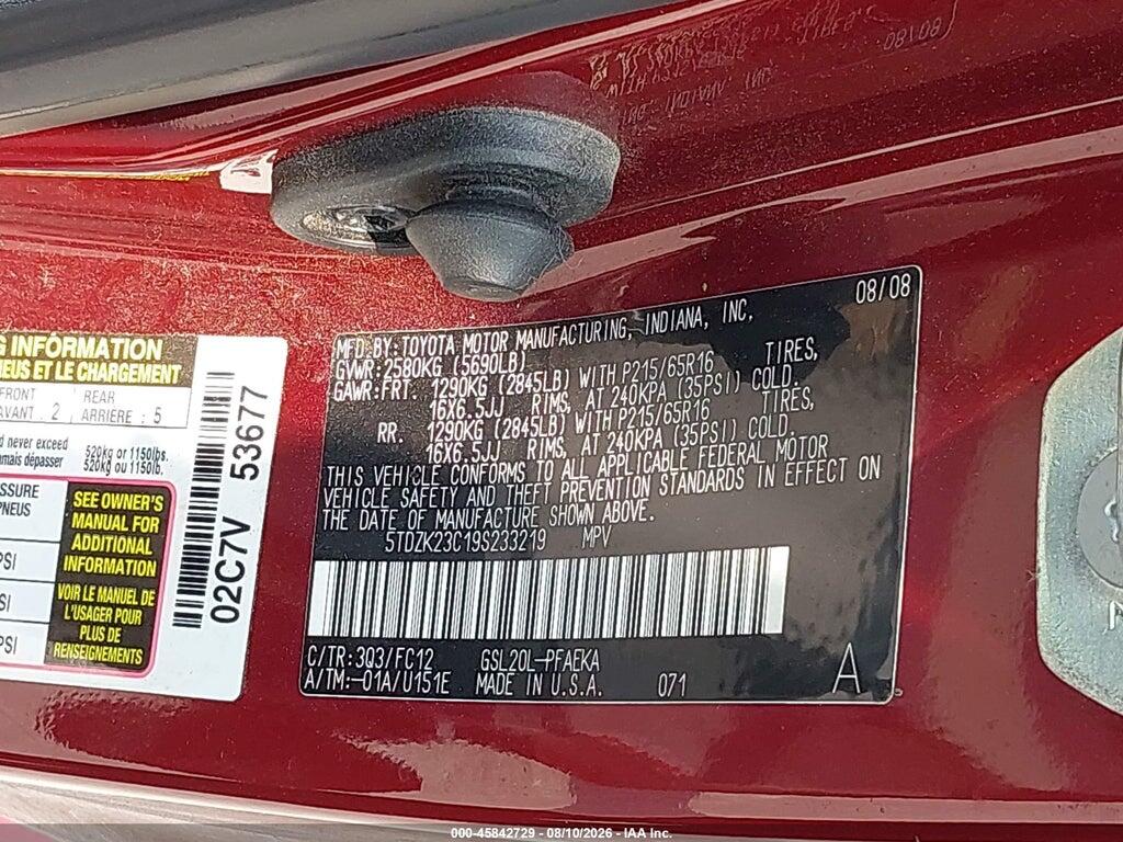 5TDZK23C19S233219 2009 TOYOTA SIENNA photo no. 9