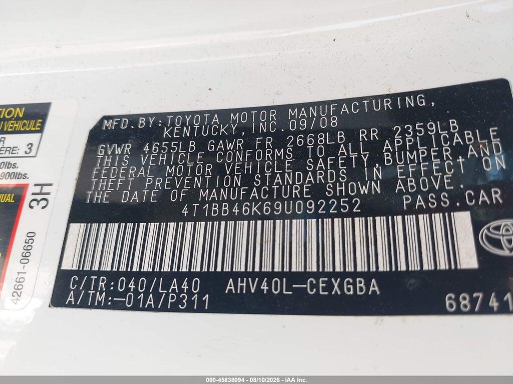 4T1BB46K69U092252 2009 TOYOTA CAMRY HYBRID photo no. 9