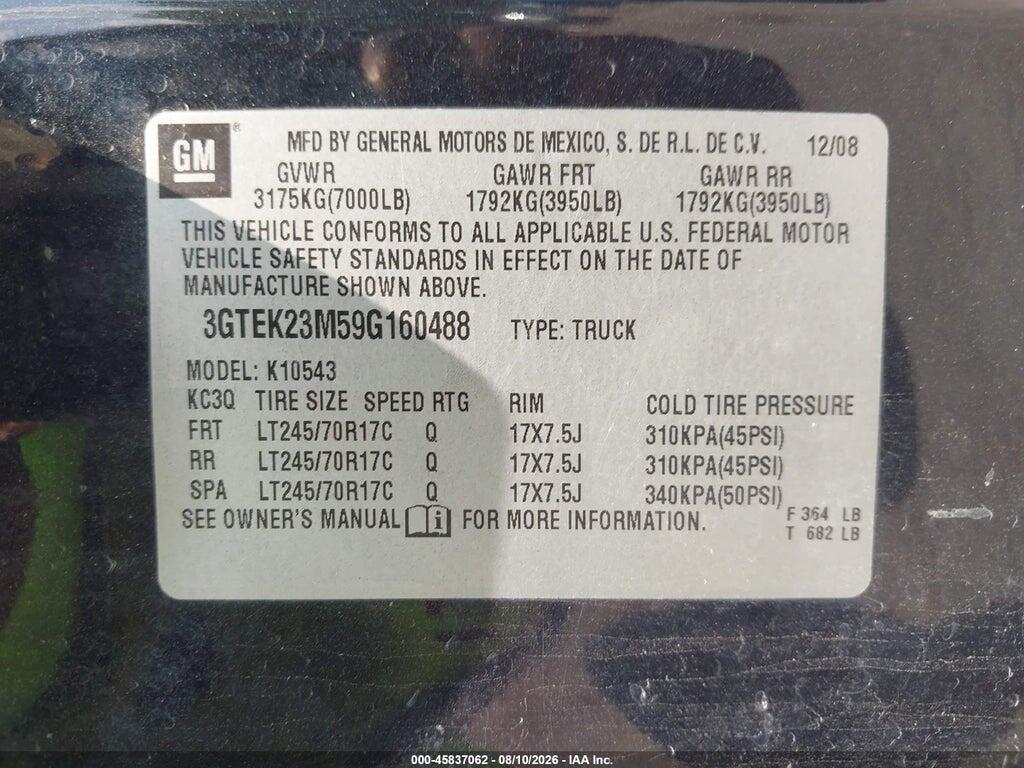 3GTEK23M59G160488 2009 GMC SIERRA 1500 photo no. 9