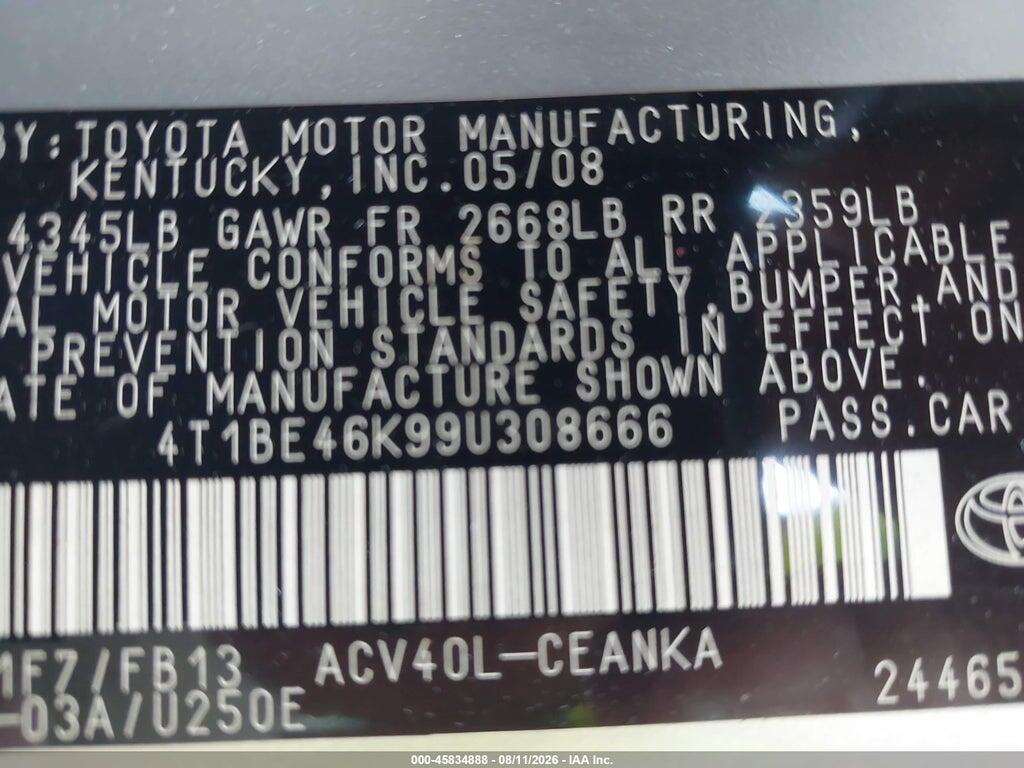 4T1BE46K99U308666 2009 TOYOTA CAMRY photo no. 9
