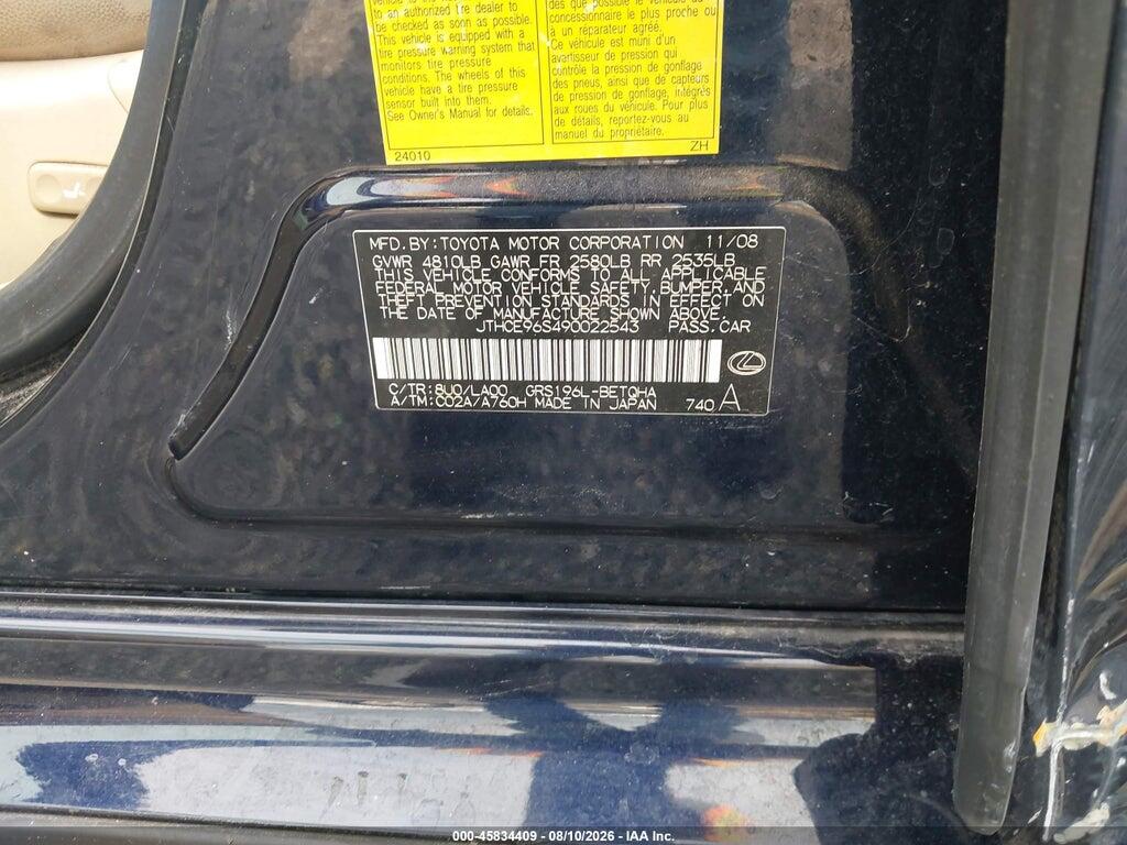 JTHCE96S490022543 2009 LEXUS GS 350 photo no. 9