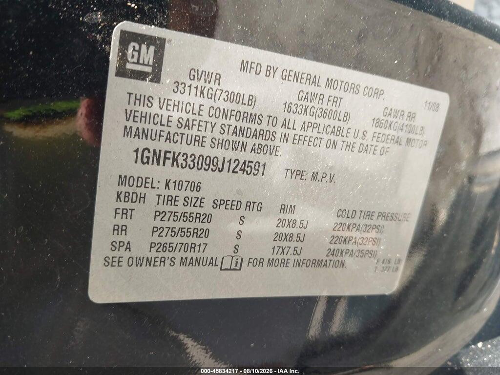 1GNFK33099J124591 2009 CHEVROLET TAHOE photo no. 9