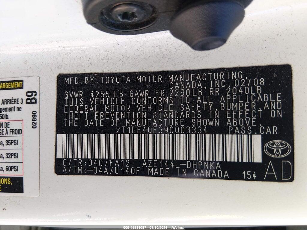 2T1LE40E39C003334 2009 TOYOTA MATRIX photo no. 9