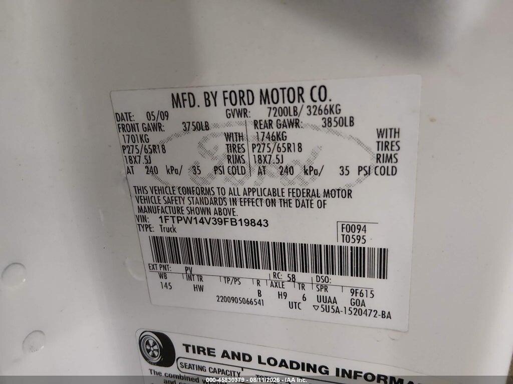 1FTPW14V39FB19843 2009 FORD F-150 photo no. 9