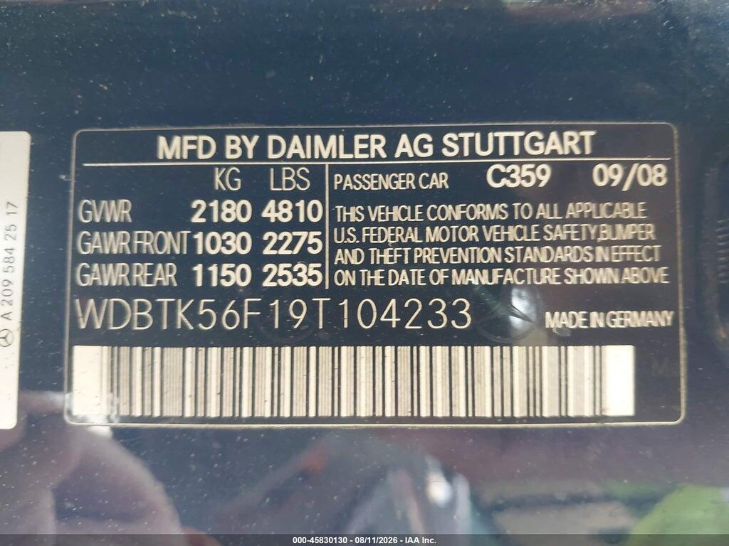 WDBTK56F19T104233 2009 MERCEDES-BENZ CLK 350 photo no. 9