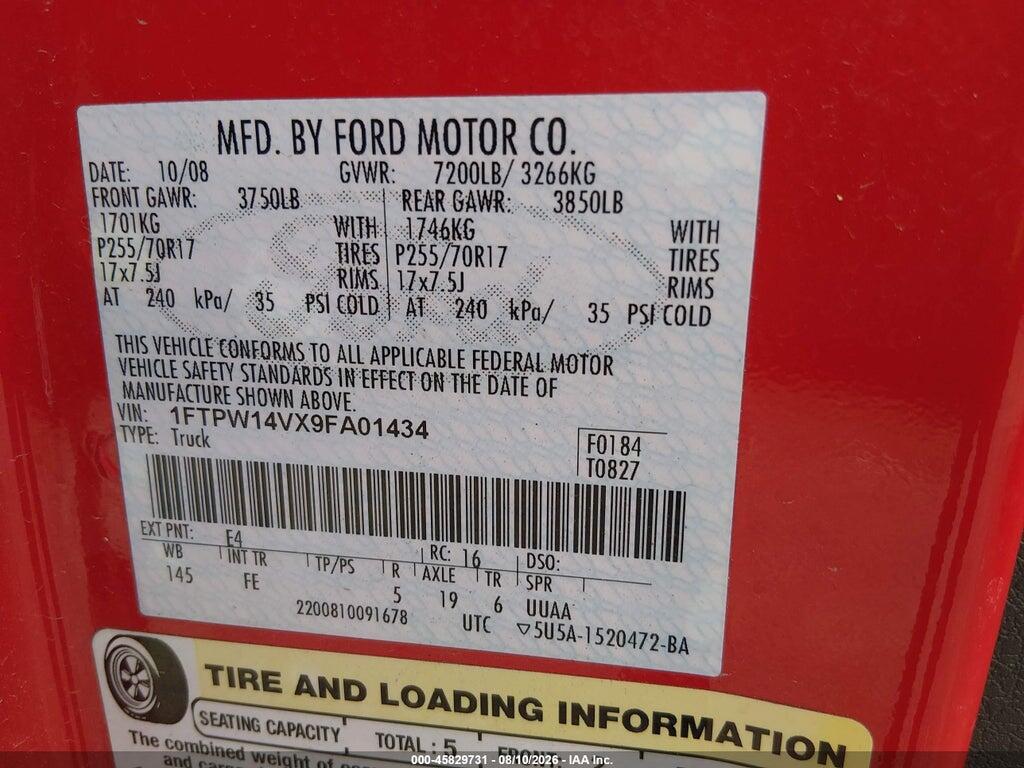 1FTPW14VX9FA01434 2009 FORD F-150 photo no. 9