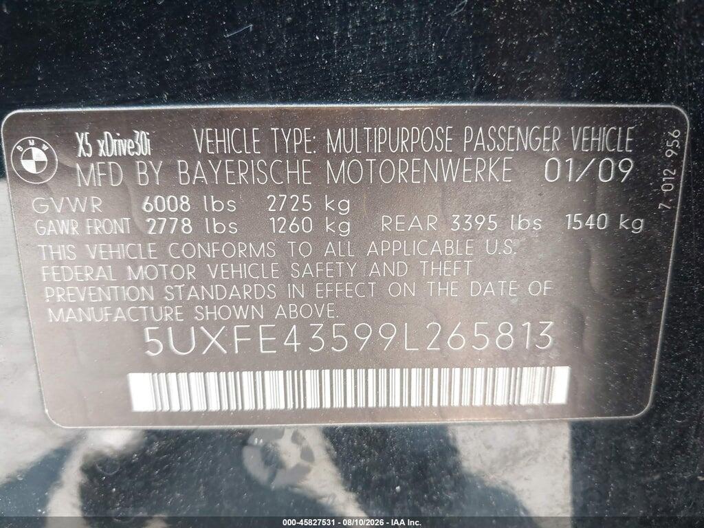 5UXFE43599L265813 2009 BMW X5 photo no. 9