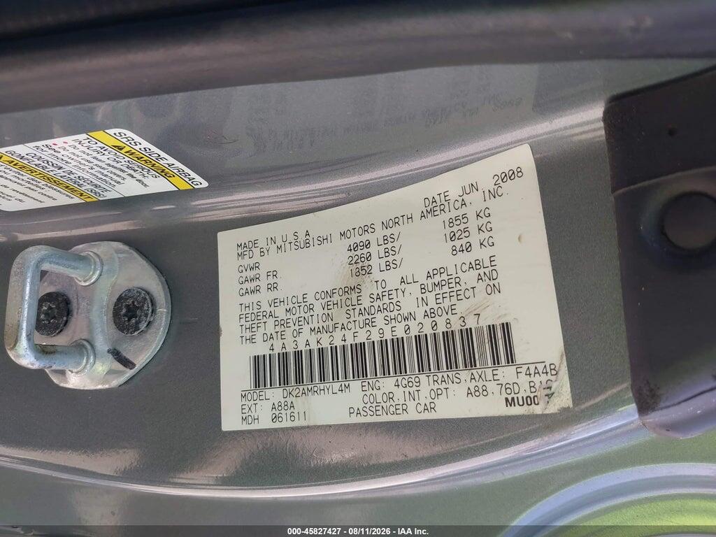 4A3AK24F29E020837 2009 MITSUBISHI ECLIPSE photo no. 9