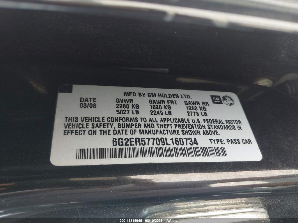 6G2ER57709L160734 2009 PONTIAC G8 photo no. 9
