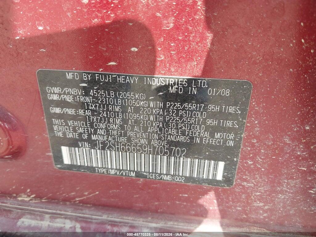 JF2SH66659H705702 2009 SUBARU FORESTER photo no. 9
