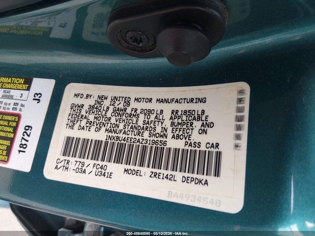1NXBU4EE2AZ319656 2010 TOYOTA COROLLA photo no. 9